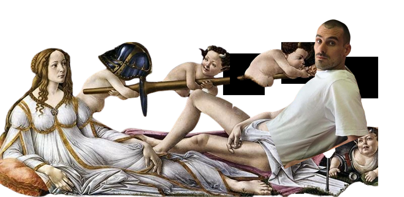 image of Mars and Venus by Botticelli, with image of me crudely pasted
